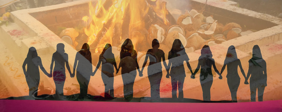 Silhouetted group of women holding hands